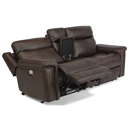 Rustic Power Reclining Console Love Seat with Power Headrests and USB Ports